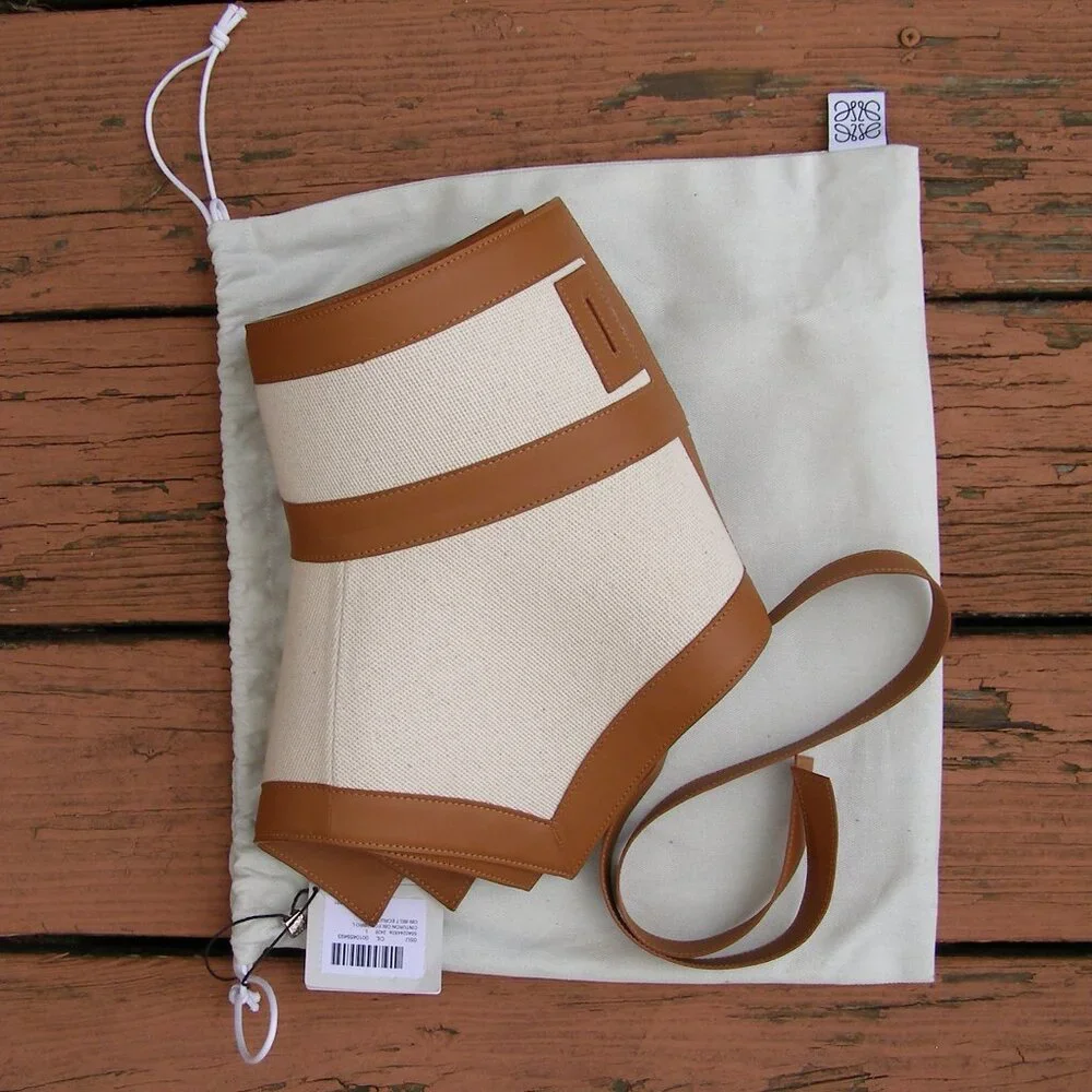RARE NWT LOEWE Tan Canvas & Leather Obi Belt